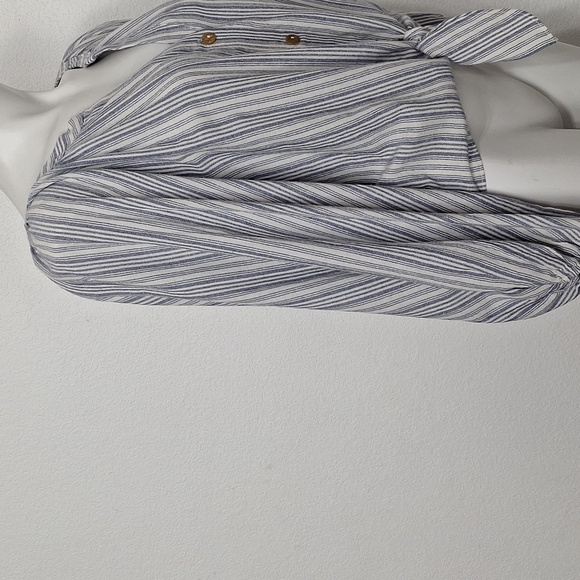 Mustard Seed White Blue Striped Coastal Preppy Cotton Blend Button Front Top S - Picture 6 of 13